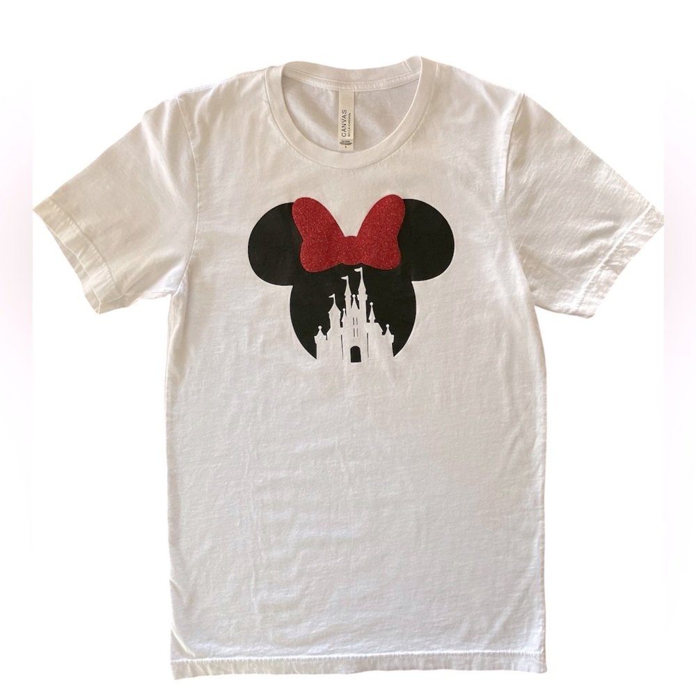CANVAS BELLA+CANVAS Women’s Minnie Mouse/Disney Castle White T-Shirt Size Small